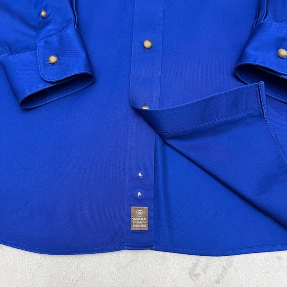 ARIAT Solid Twill Fitted Long Sleeve Shirt Button down Men’s Blue Size 2XL - Picture 7 of 13